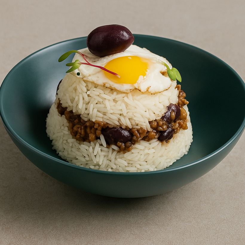Arroz tapado con huevo frito